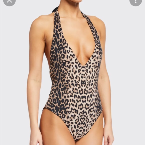 Veronica Beard Other - NWT Veronica Beard Salis Leopard Plunge Halter Bathing Suit Large